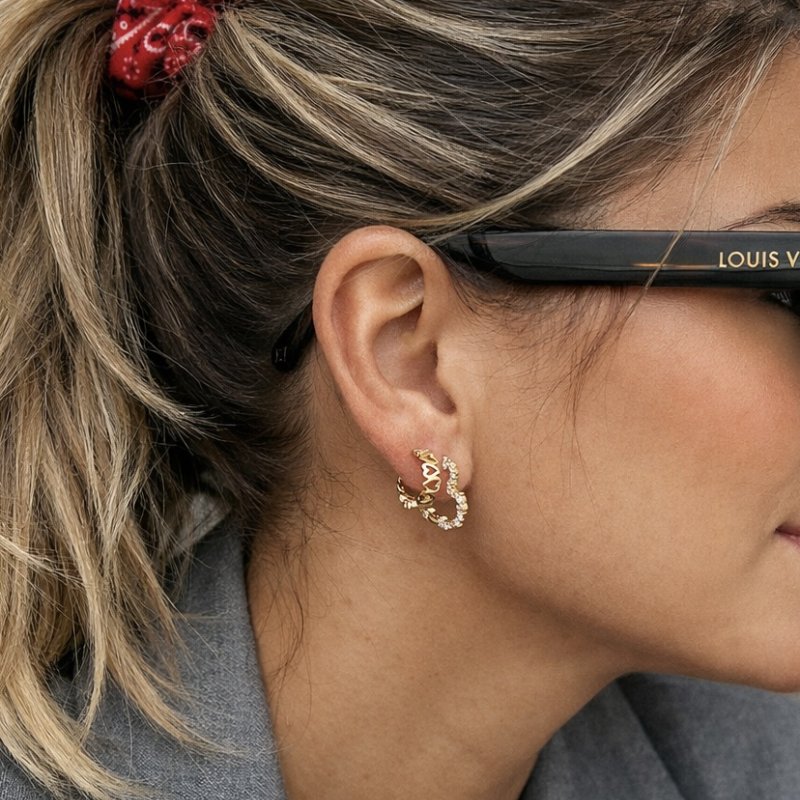 "Love" gold earrings / creoles with gold hearts