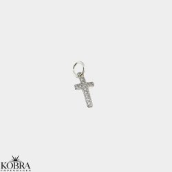 Charm - small cross in sterling silver with white gems