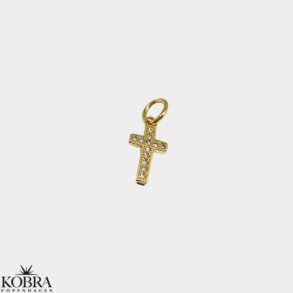 Charm - lille guld kors i 18 karat forgyldt med hvide sten