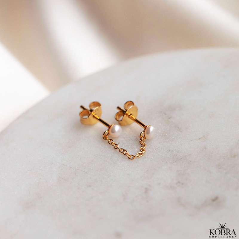 "Margrethe" guld reringe med perler til 2 huller