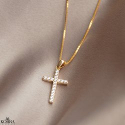 "Alina" fine cross necklace in gold with stones