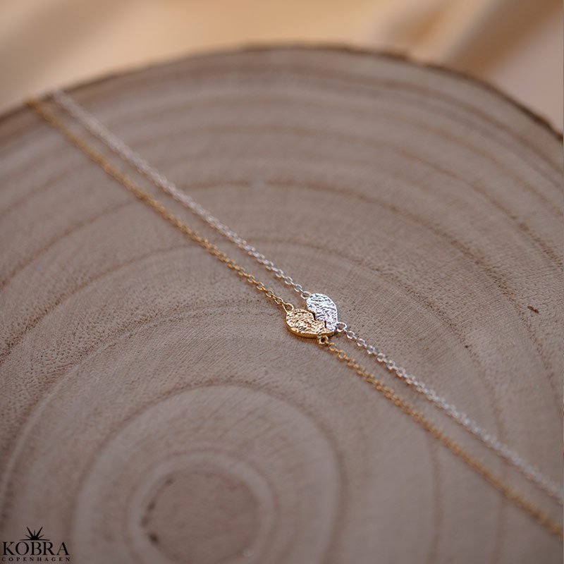 "Bestie" Hammered Split Heart in Silver &amp; Gold-Plated Silver