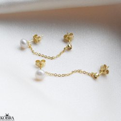 "Audrey" guld reringe med sten og perle til 2 huller