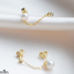 "Audrey" guld reringe med sten og perle til 2 huller