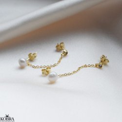 "Audrey" guld reringe med sten og perle til 2 huller