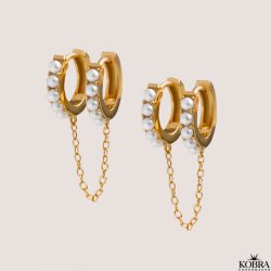"Zola" Gold-plated hoops for 2 holes in the ears with pearls