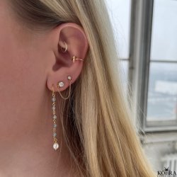 "Ellish" guld retrde med bl aquamariner samt hvid ferskvandsperle