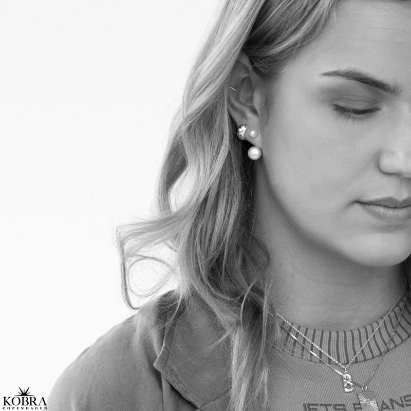 "Luna" Small chunky hoops with stones in silver