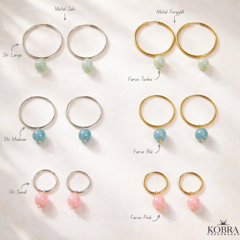 "Poppy" hoops med farvede perler