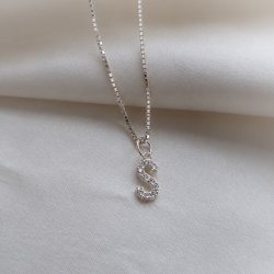 "Alias" silver letter with white stones (charm)
