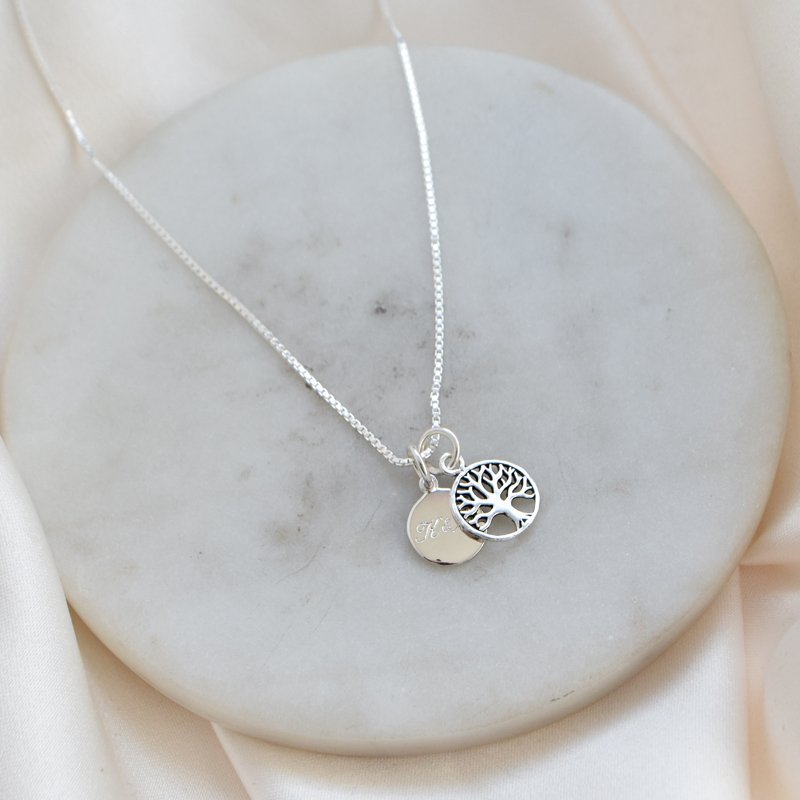 "Blaze" necklace in sterling silver with the tree of life and personal engraving