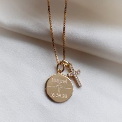 Charm - small gold cross in 18 carat gold plated with white gems
