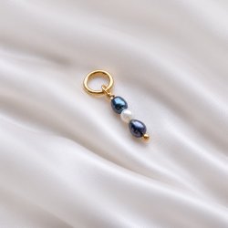 Gold charm with white and blue pearls