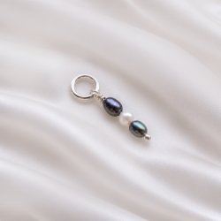 Silver charm with white and blue pearls