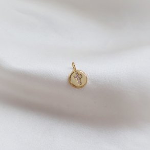 Charm- Liten amulett med kors och sten i f�rgylld