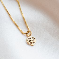 "Sigrid" hjerteformet halskjede med livets tre i gull