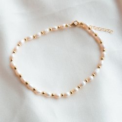 "Royal" pearl anklet with gold balls