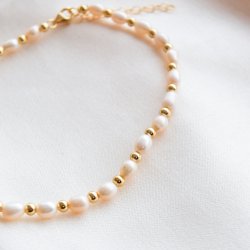 "Royal" pearl anklet with gold balls