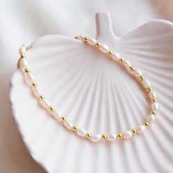 "Royal" pearl anklet with gold balls
