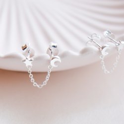 "Cassie" silver earrings with star/moon for 2 holes