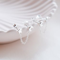 "Cassie" silver earrings with star/moon for 2 holes