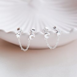 "Cassie" silver earrings with star/moon for 2 holes