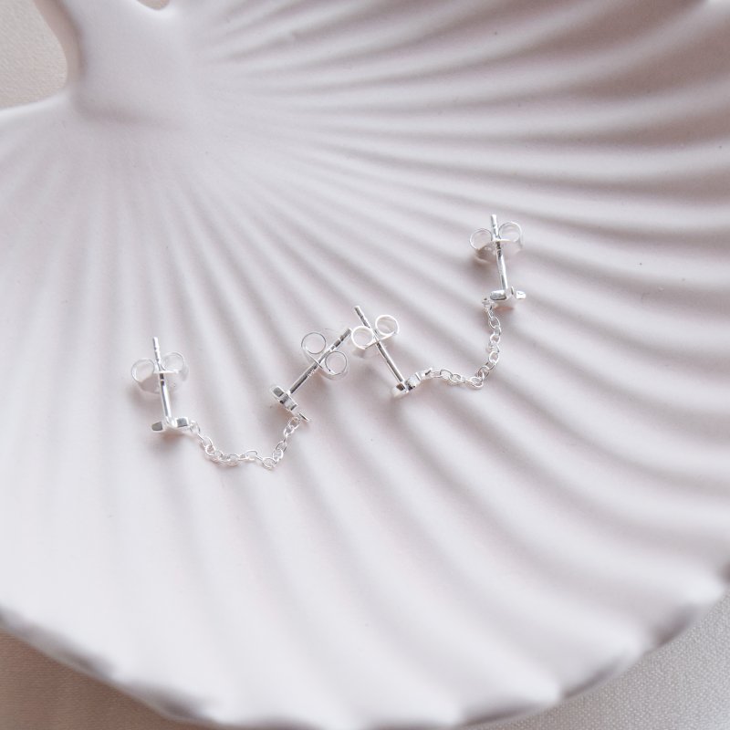 "Cassie" silver earrings with star/moon for 2 holes