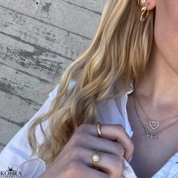 "Luna Mae" 18 karat forgyldt ring med gte ferskvandsperle