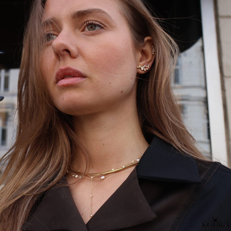 "Jenny" guld drop halskde med sten