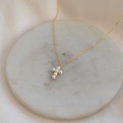 "Ethel" gullkjede med lite perlekors