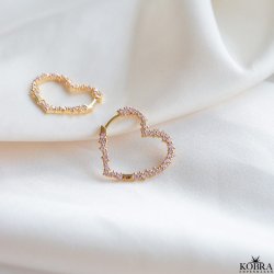 "Mikami" large gold heart earrings with pink stones