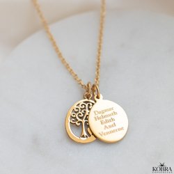 Guld halskde med Livets Tr med oval amulet og din gravering
