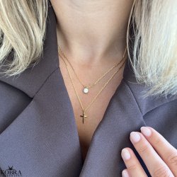 "Stella Cross" 18 karat forgyldt 2i1 halskde med kors og fin zirkonia sten