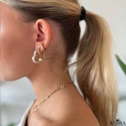 "Margrethe" guld reringe / hoops med hvide ferskvandsperler