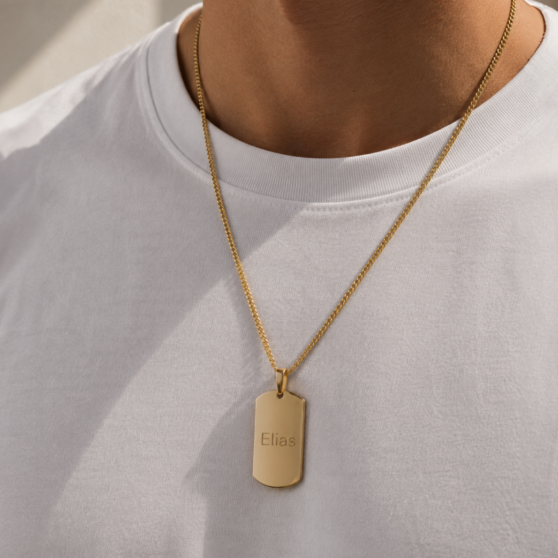 "Hector" dog tag in 18K gold-plated stainless steel with engraving