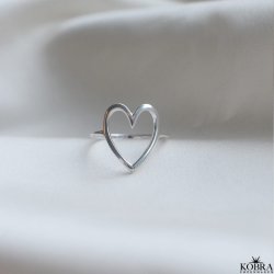 "Love" large heart ring in silver