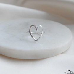 "Love" large heart ring in silver
