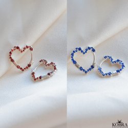 "Mikami" sm slv hjerte reringe med rde eller bl sten