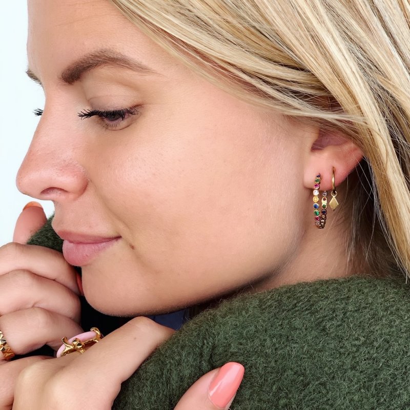 "Hawaii" 18 karat guldpläterade kreoler med färgad sten (large)