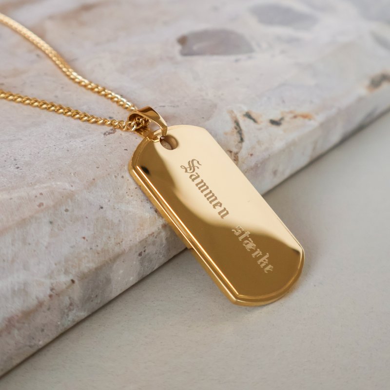 "Salem" dog tag in 18K gold-plated stainless steel with engraving
