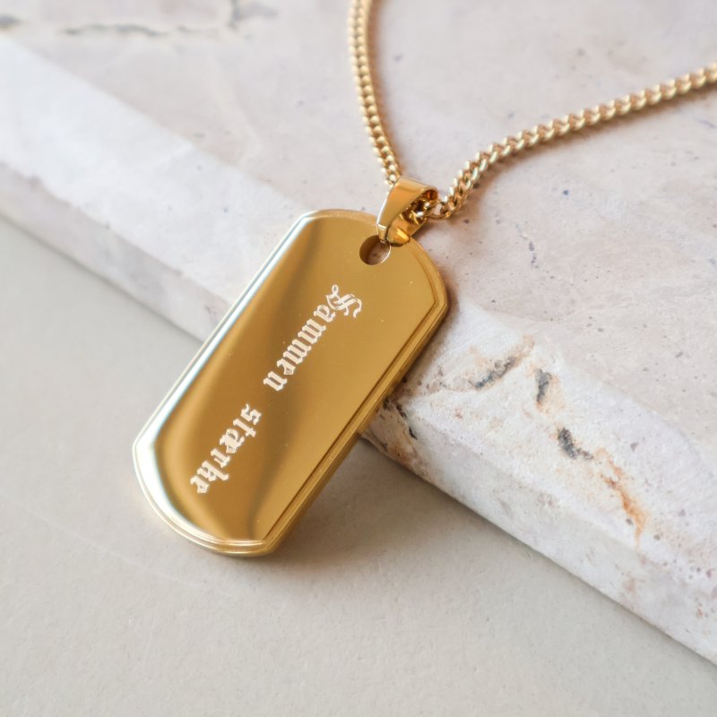 "Salem" dog tag in 18K gold-plated stainless steel with engraving