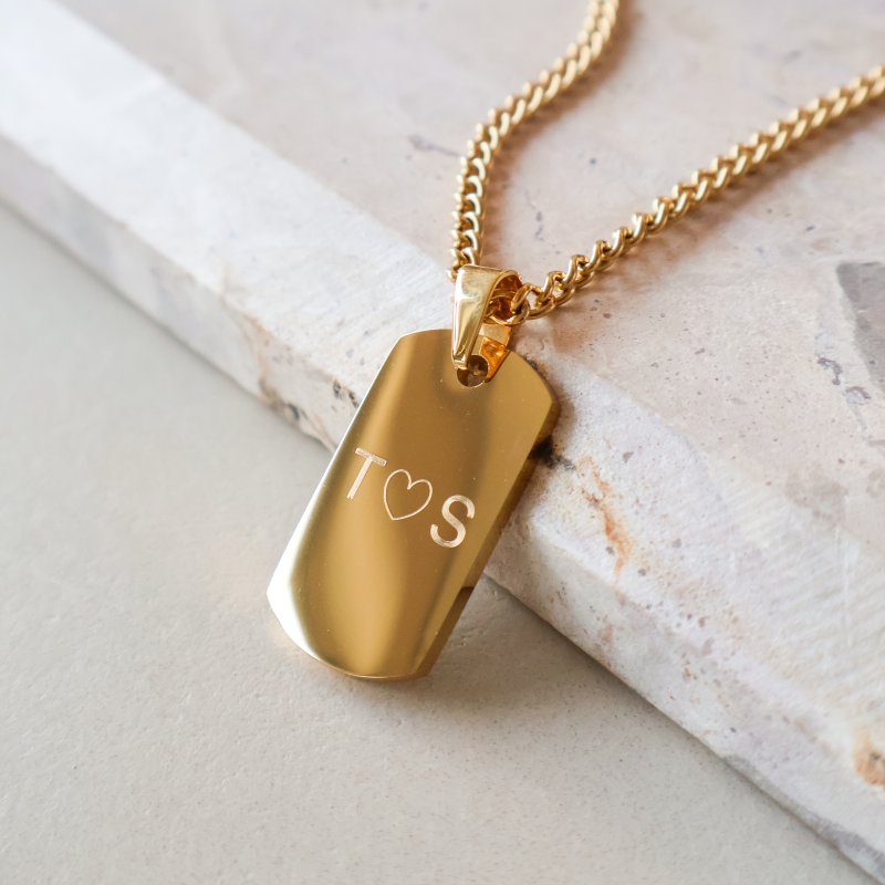 "Tyler" Dog Tag in 18K Gold-Plated Stainless Steel with Engraving
