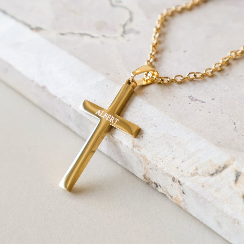 "Promise" cross necklace in 18K gold-plated steel with engraving