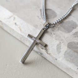 "Promise" cross necklace in steel with engraving