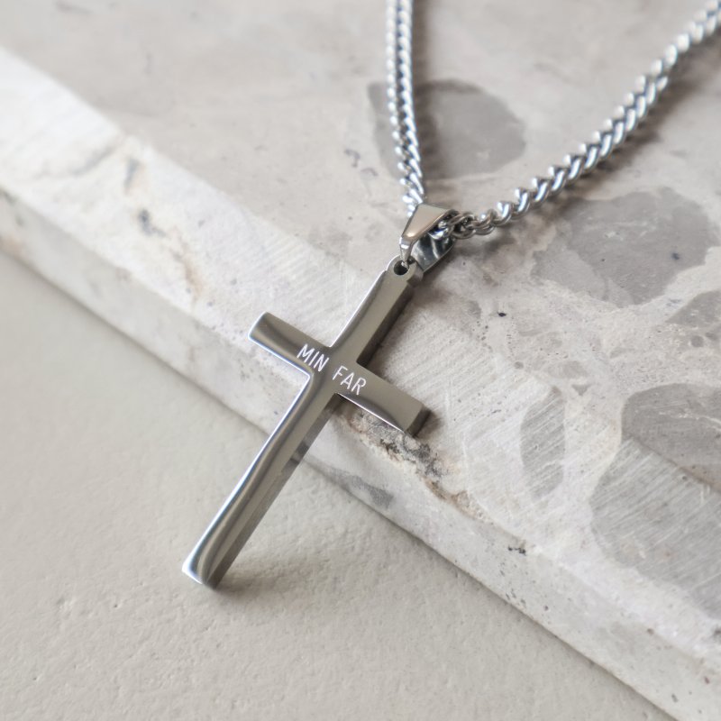 "Promise" cross necklace in steel with engraving