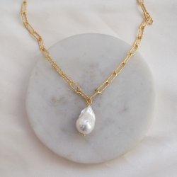 "Kansas" 18 karat guldpl�terad halsband med �kta s�tvattensp�rla