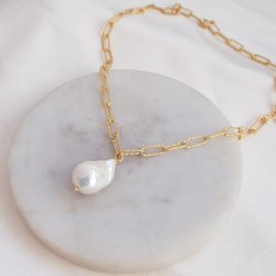 "Kansas" 18 karat guldpl�terad halsband med �kta s�tvattensp�rla