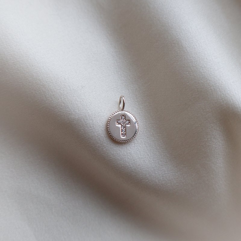 Charm-Small amulet with cross and stone in silver