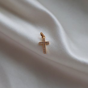 Charm - small gold cross in 18 carat gold plated with white gems