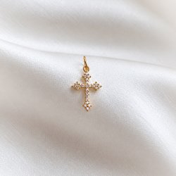 Charm - guldkors med stenar